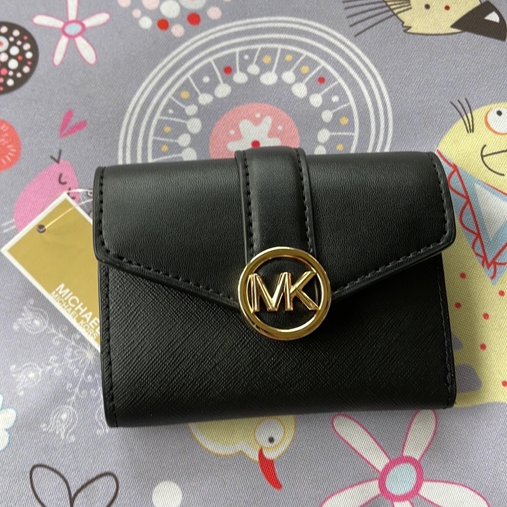 MICHAEL KORS CARMEN MEDIUM LOGO AND FAUX LEATHER WALLET BLACK - Picture 7 of 16